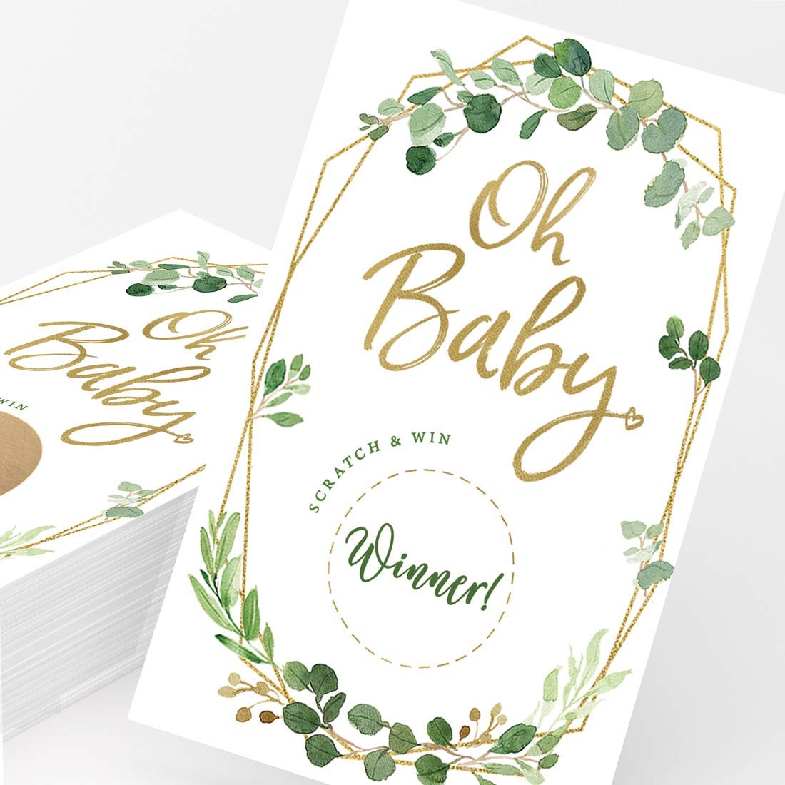 Printed Party Baby Shower Game – Greenery 30 Count (Pack of 1), Gold, Green