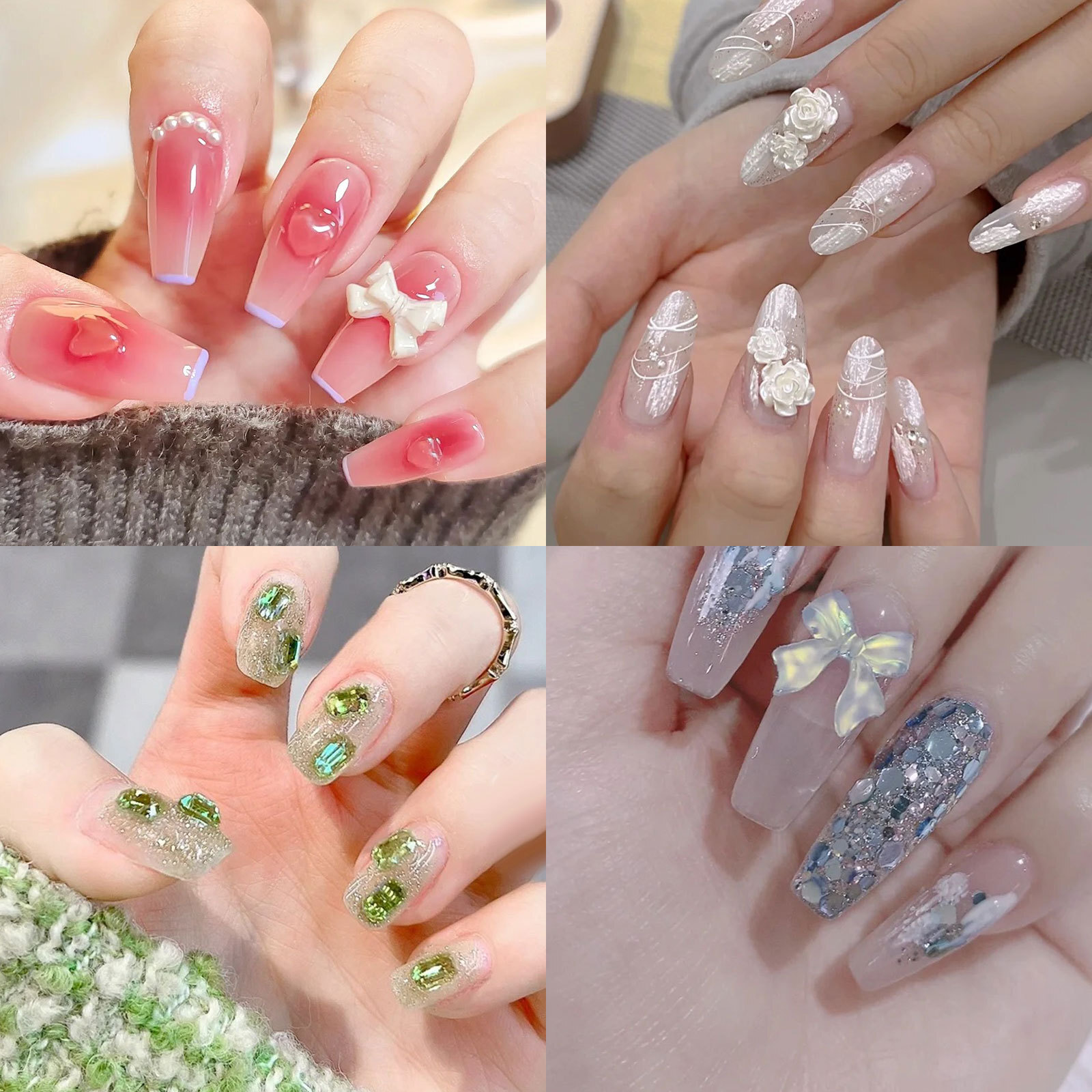Mixed 3D Pearl Flowers Nail Decoration DIY Metal Beads Acrylic Nails Art Gem