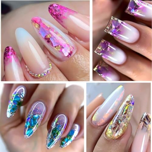 Aurora Shell Nail Glitter Flakes,Holographic Irregular Abalone Slices Sea