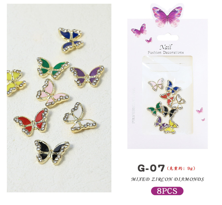 Nail Art 8Pcs Alloy Diamond luxury Zircon Butterfly Gold Kawaii Charms NS16