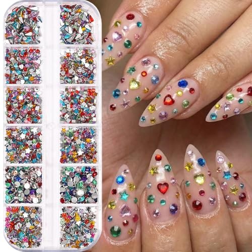 12Grids Colorful Rhinestones Nail Charms Multi-Shape Diamond Nail Art orange