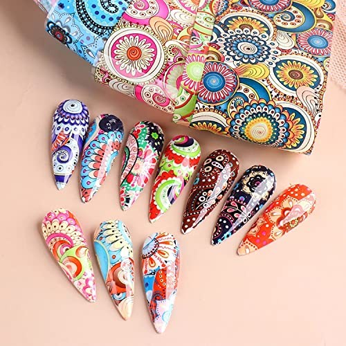 Holographic Nail Foil Transfer Stickers Decals, Colorful Nail Polish Bohemian