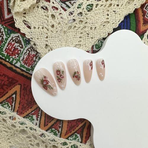 24 Pcs Almond Press on Nails French Tip RIICFDD Medium Fake Nails Nude Style 23