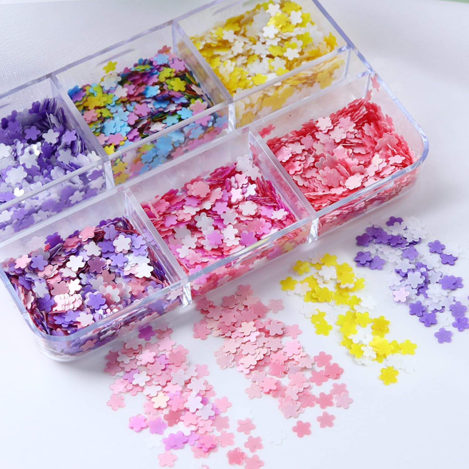 Colorful Flower Nails Sequins Spring Summer Nails Glitter Flakes Design Holograp