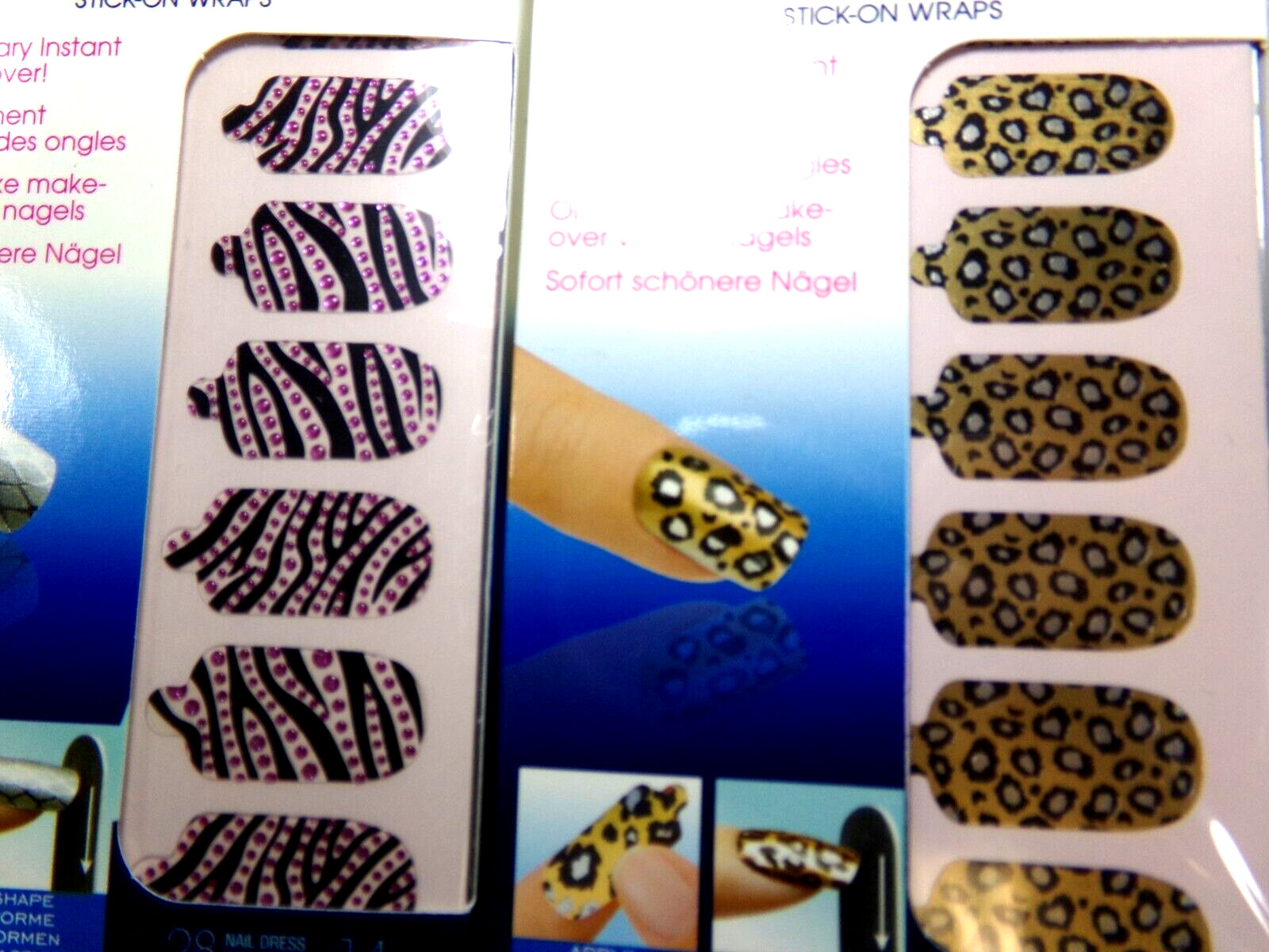 2 Packs Broadway Nail Dress Strips Gold & Black Leopard Animal Print & Pink Gems
