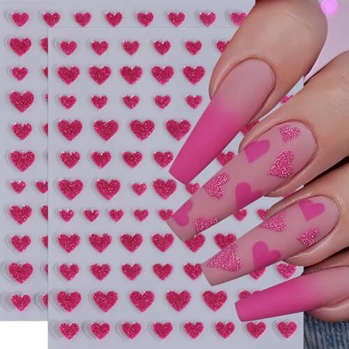 6Sheets Heart Nail Stickers Decals Shiny Love Nail Decals 3D Self shiny love