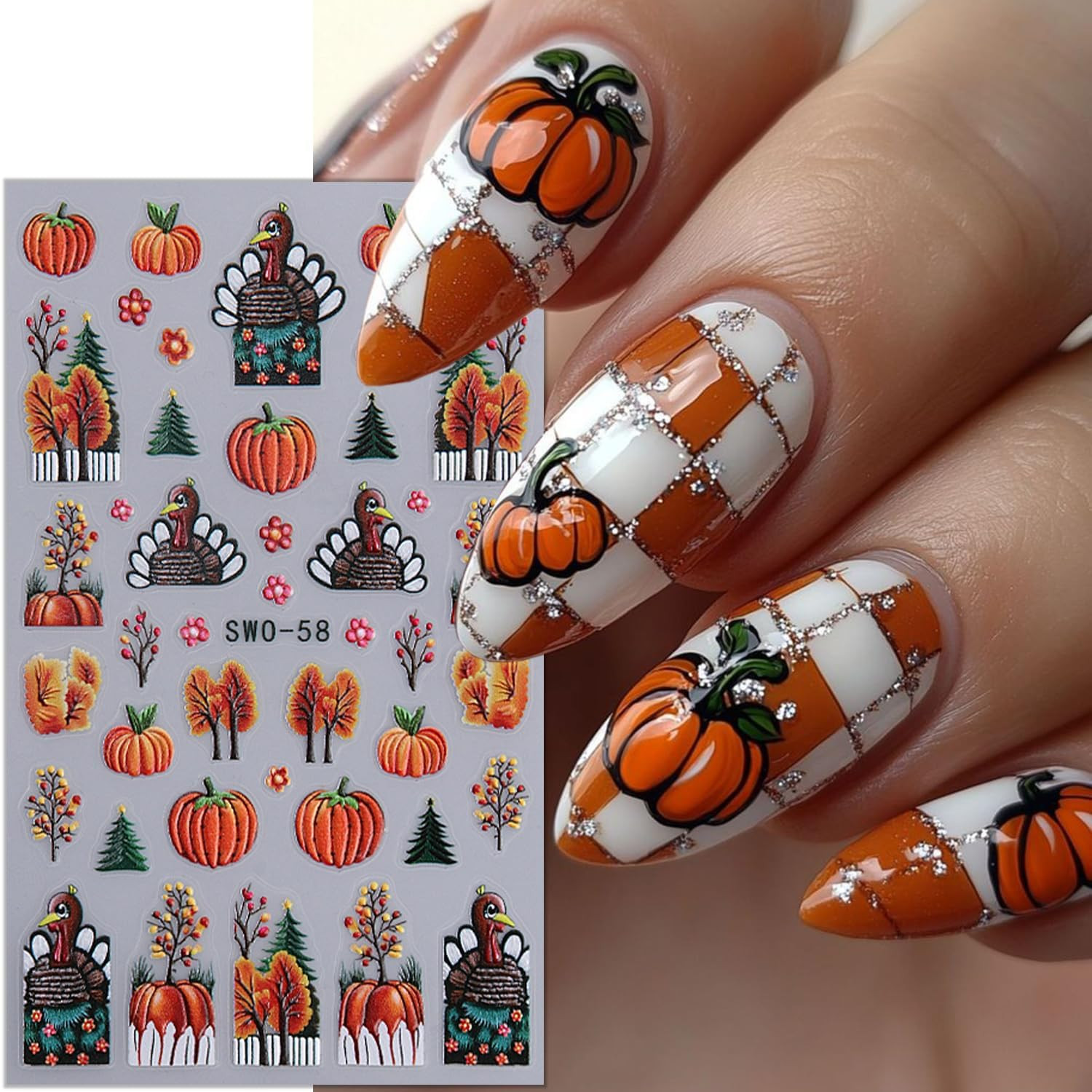 2 Sheets Thanksgiving Nail Stickers for Nail Art 5D Self-Adhesive Fall Nail Art