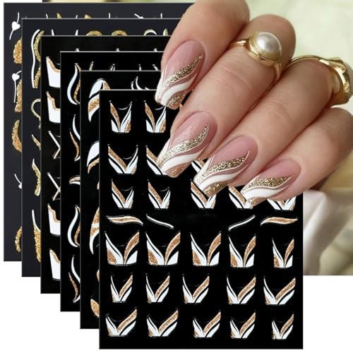 French Nail Decals Gold Irregular Lines Nail Art Stickers Heart Nail Style-8