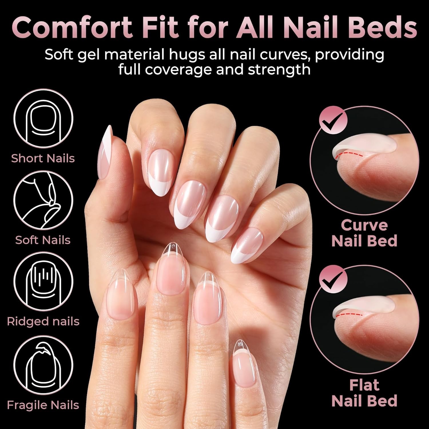 240pcs Clear Short Almond Gelly Nail Tips – Effortless DIY with 12 Size Options