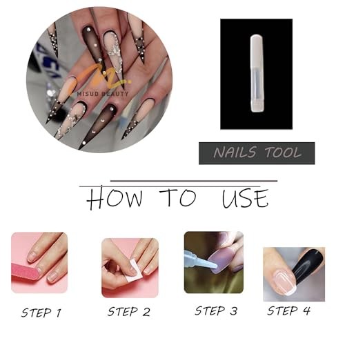 Press on Nails – Long Stiletto Glue on Nails with Goth Black 06103-01-02Black