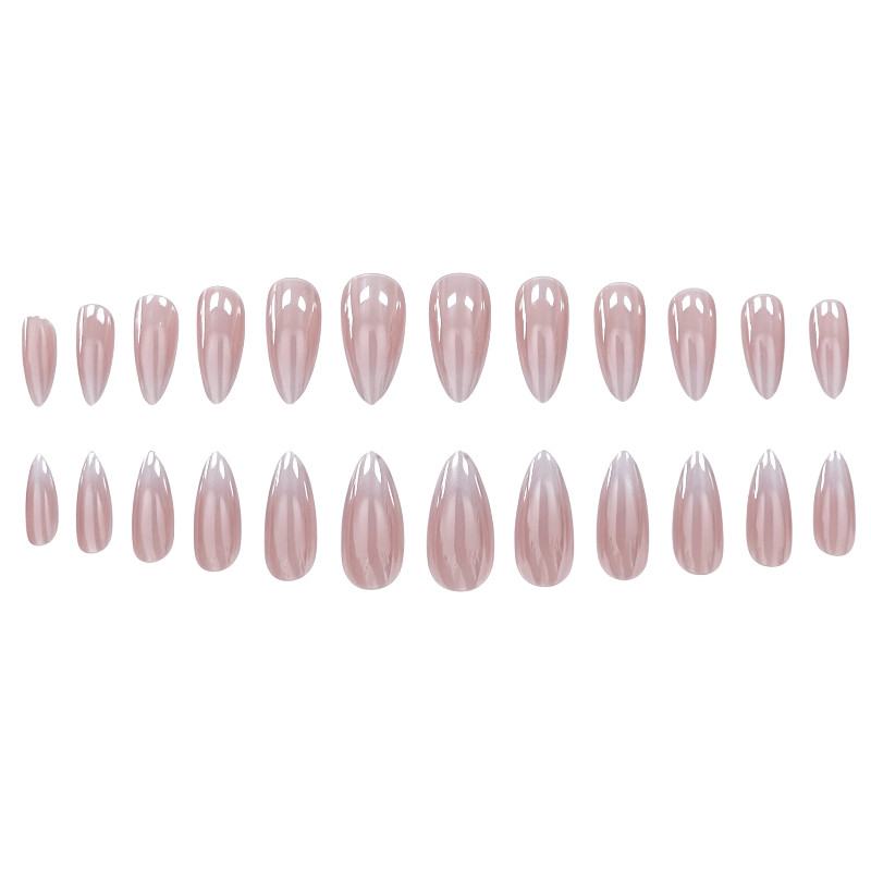 48Pcs-Long Almond Nude White Gradient French Simple Daily Press on Nails