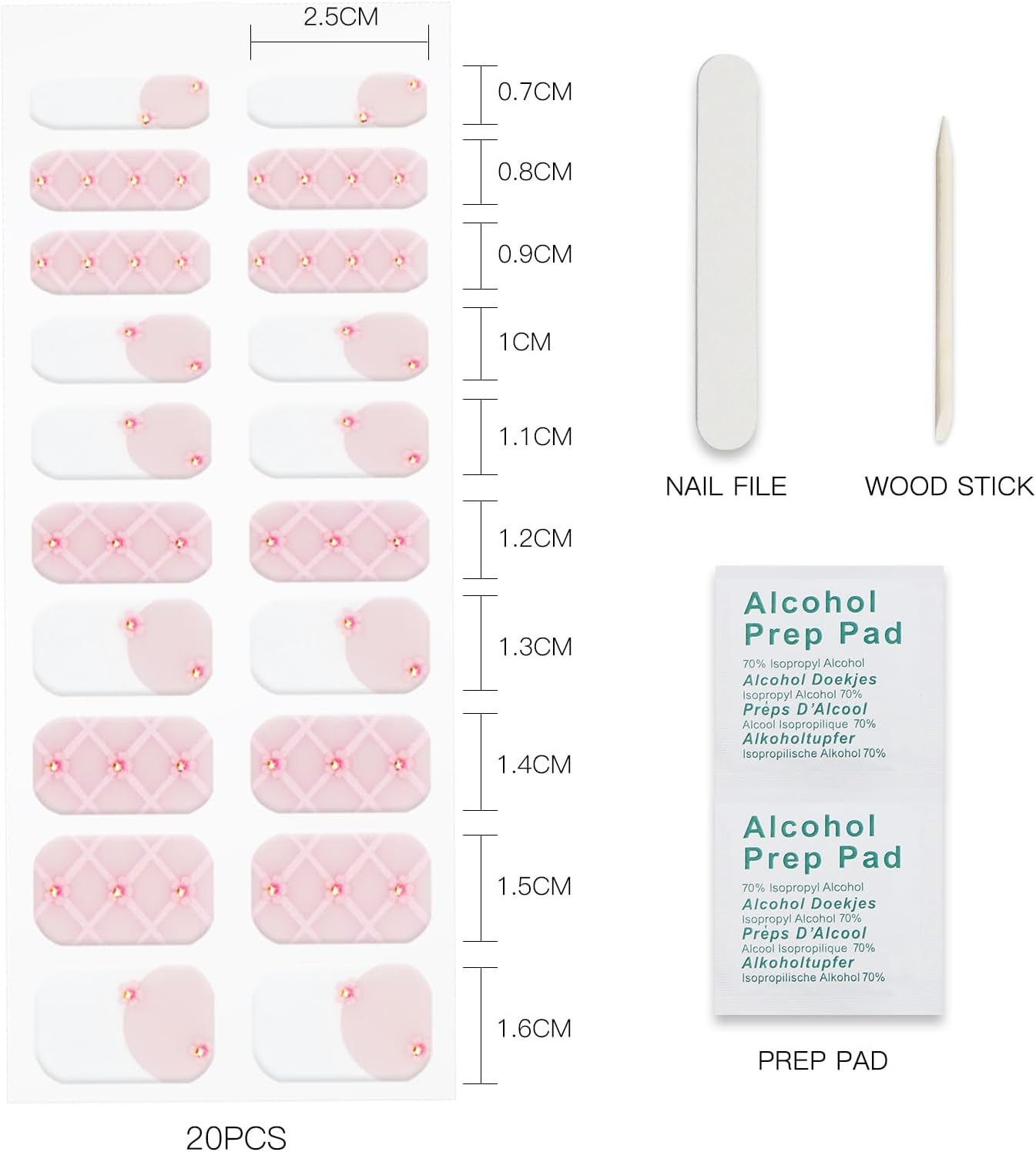 Semi Cured Gel Nail Strips French Tip White Pink Flower Design UV LED Nail Art