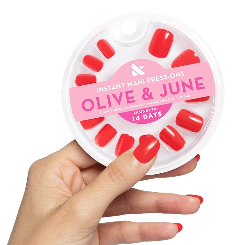 Instant Mani Press-On Nails (Glue) | 42 Fake Nails, 21 Sizes | Non-Toxic,