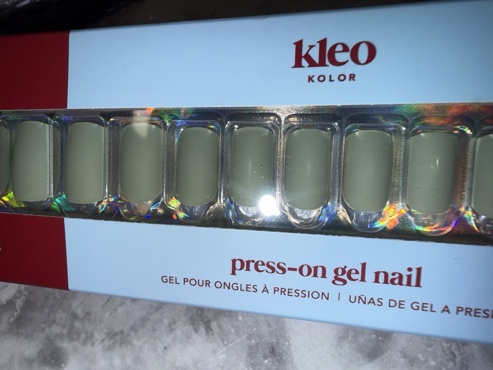 New Kleo Kolor Press-On Gel Nails – Long Square Moss Boss Green