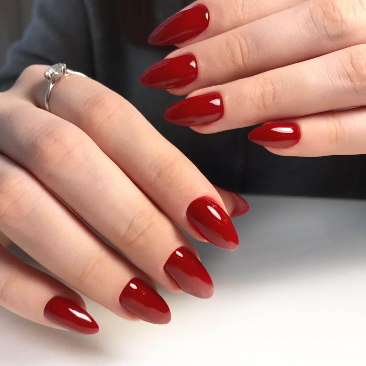 Red Almond Press on Nails Short Reusable False Nails Full Cover Fake Nails Ki…