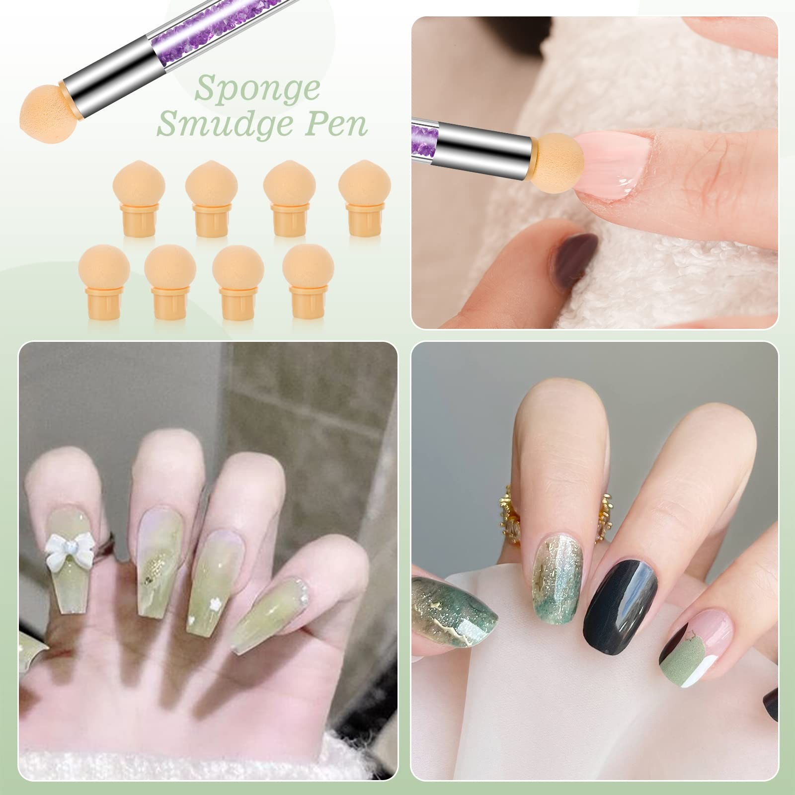 17 Piece Nail Ombre Sponge Set Double Head Gel Nail Art Brush with Replacements