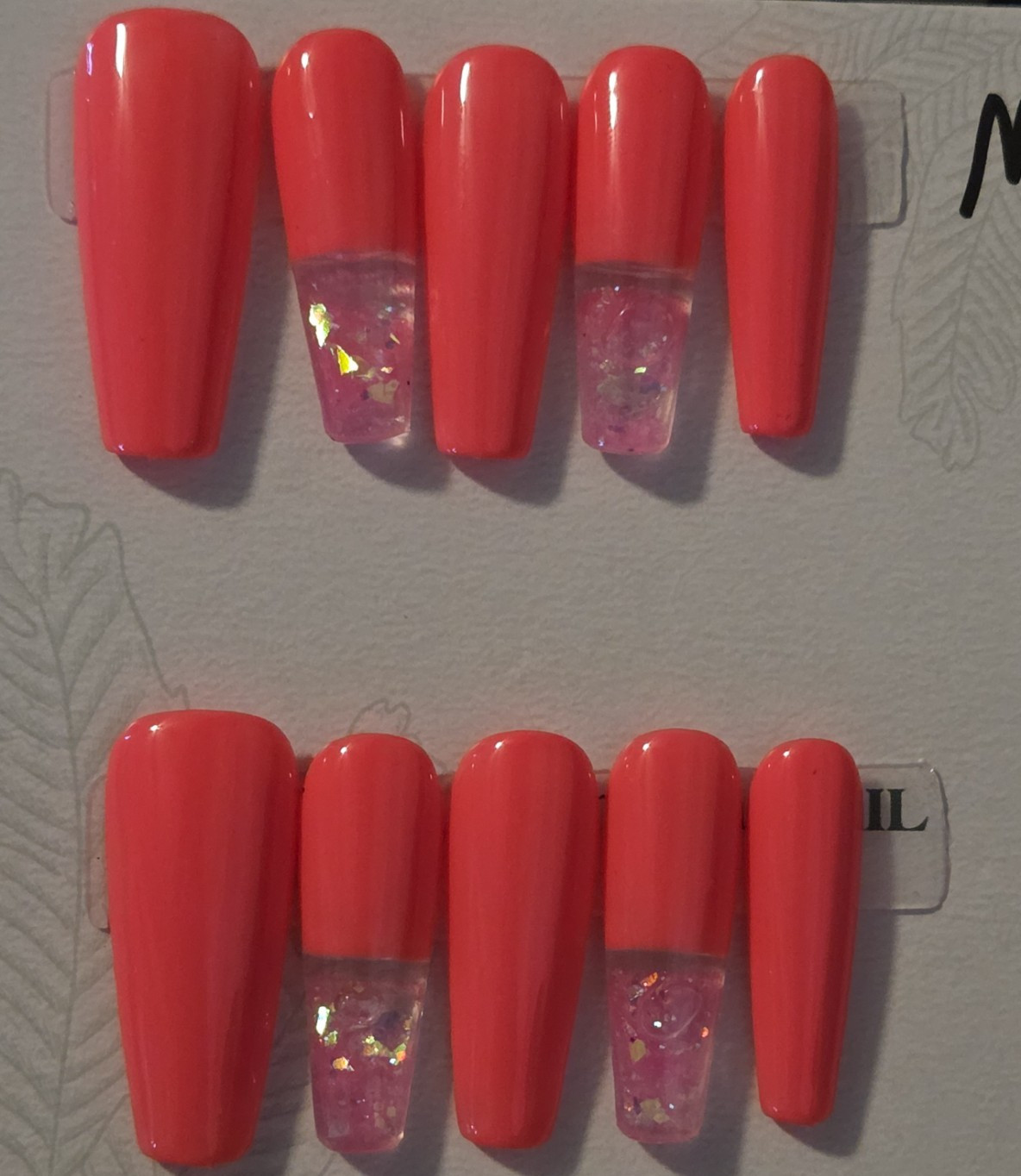 Handmade Coffin Water Aquarium Press On Nails Pink/Clear Glitter Full Cover-M