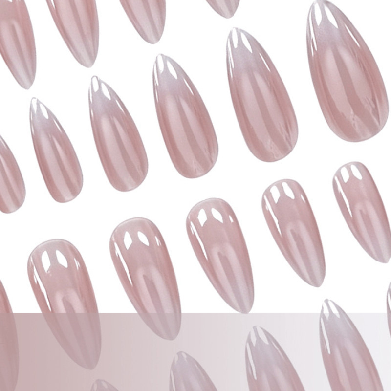 48Pcs-Long Almond Nude White Gradient French Simple Daily Press on Nails