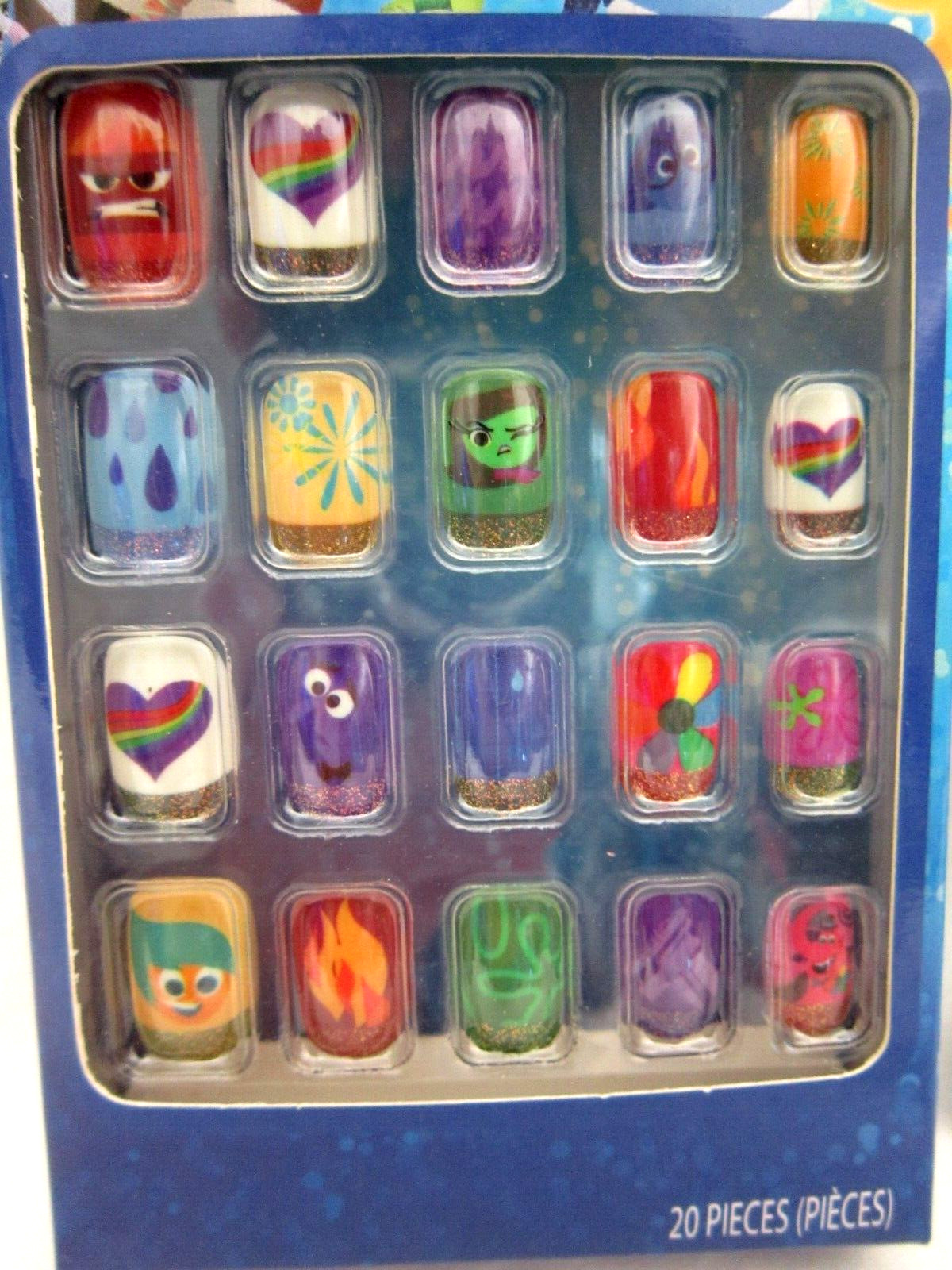 Girls Disney Inside Out Character Press On Stick On Nails 12 Count&Hair Ties-New
