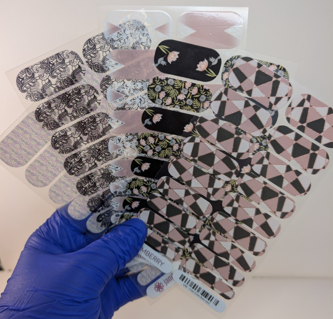 Jamberry Nail Wraps Full Sheets – Lace Pale Pink Green Black – Lot of 5