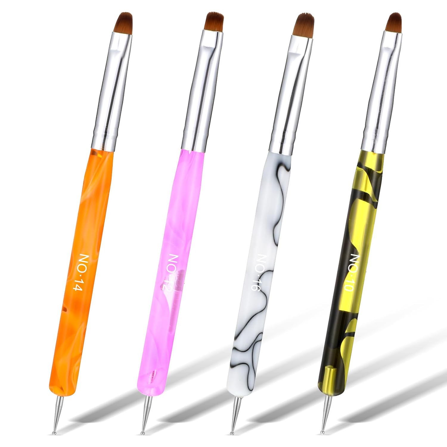 French Gel Nail Art Brush with Dotting Tools 4 Pcs Acrylic Two Way Nail Art