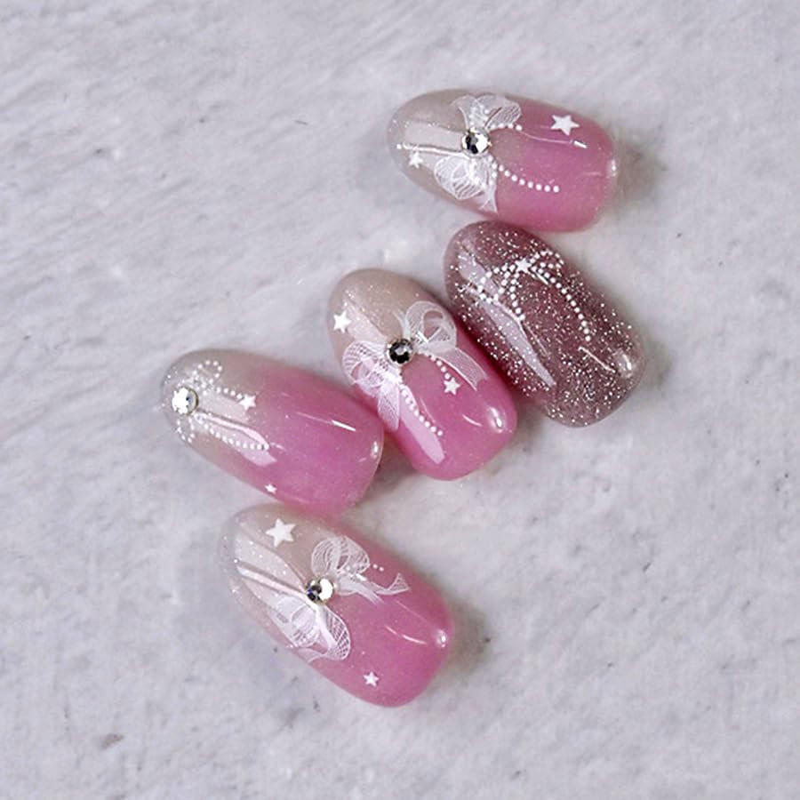 White Lace Bow Nail Stickers for Nail Art Supplies Cute Nail Bows Ribbon
