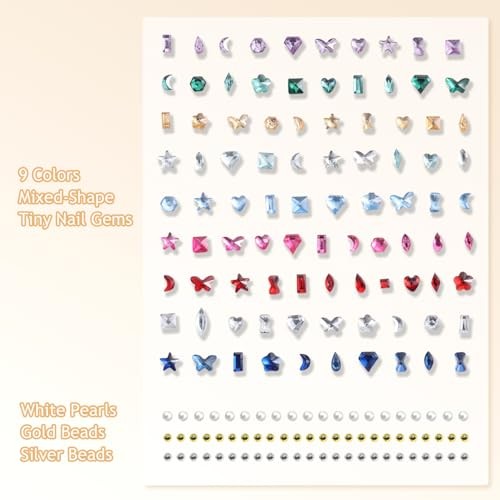 3D Mini Nail Charms Set, Multi-Shape Colorful Tiny Nail Gems & Mini