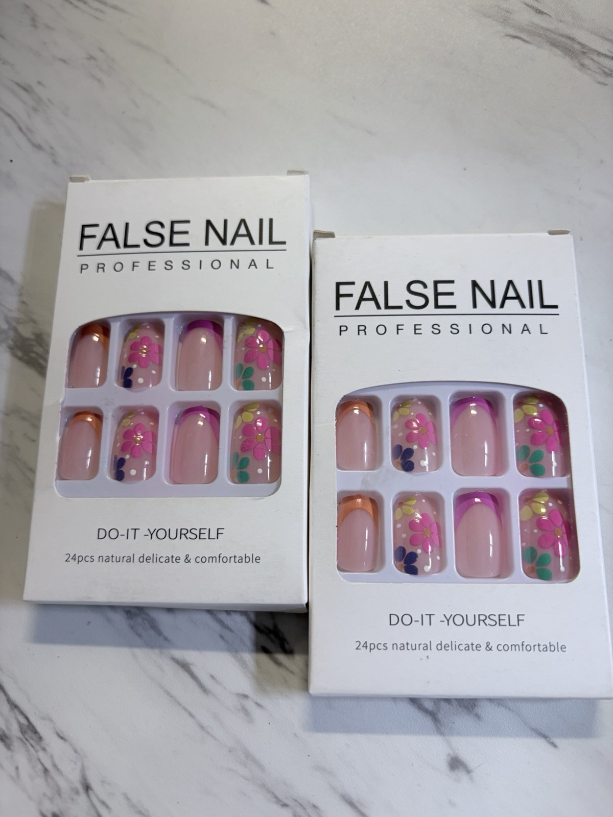 Lot Of 2 Press-On Nails Floral Mix No Glue Mani 24 Per Pack With Adhesive