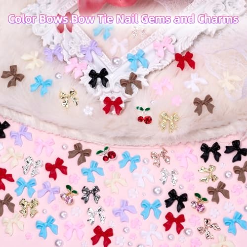3D Bows Nail Charms and Gems, Color Bows for Nails Bow Tie Nail Art Charms