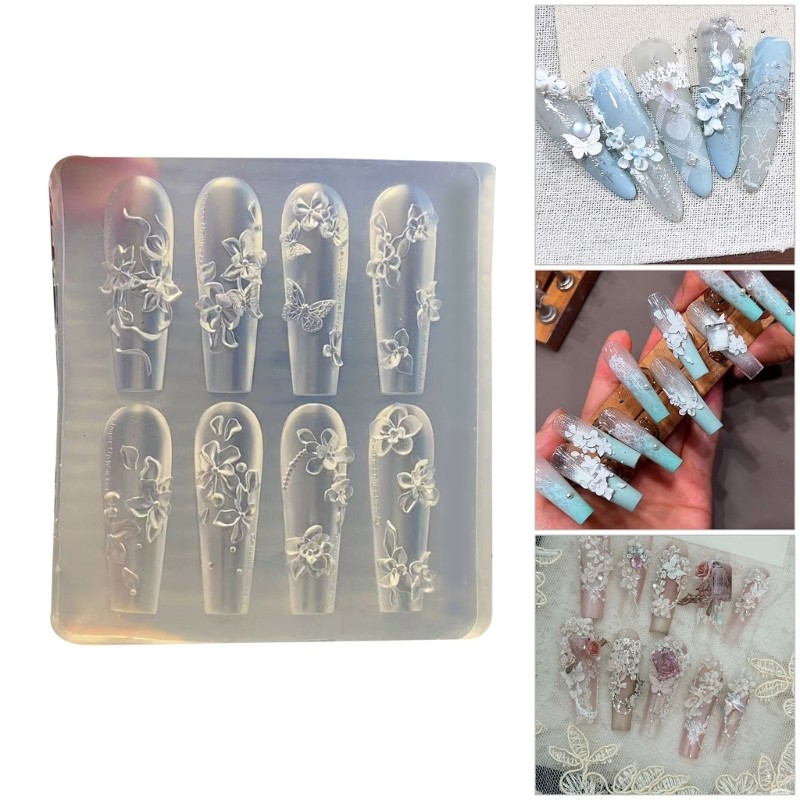 Easy Cleaning 3D Floral Nail Carving Mold For Nail Charm Accessory Crafting