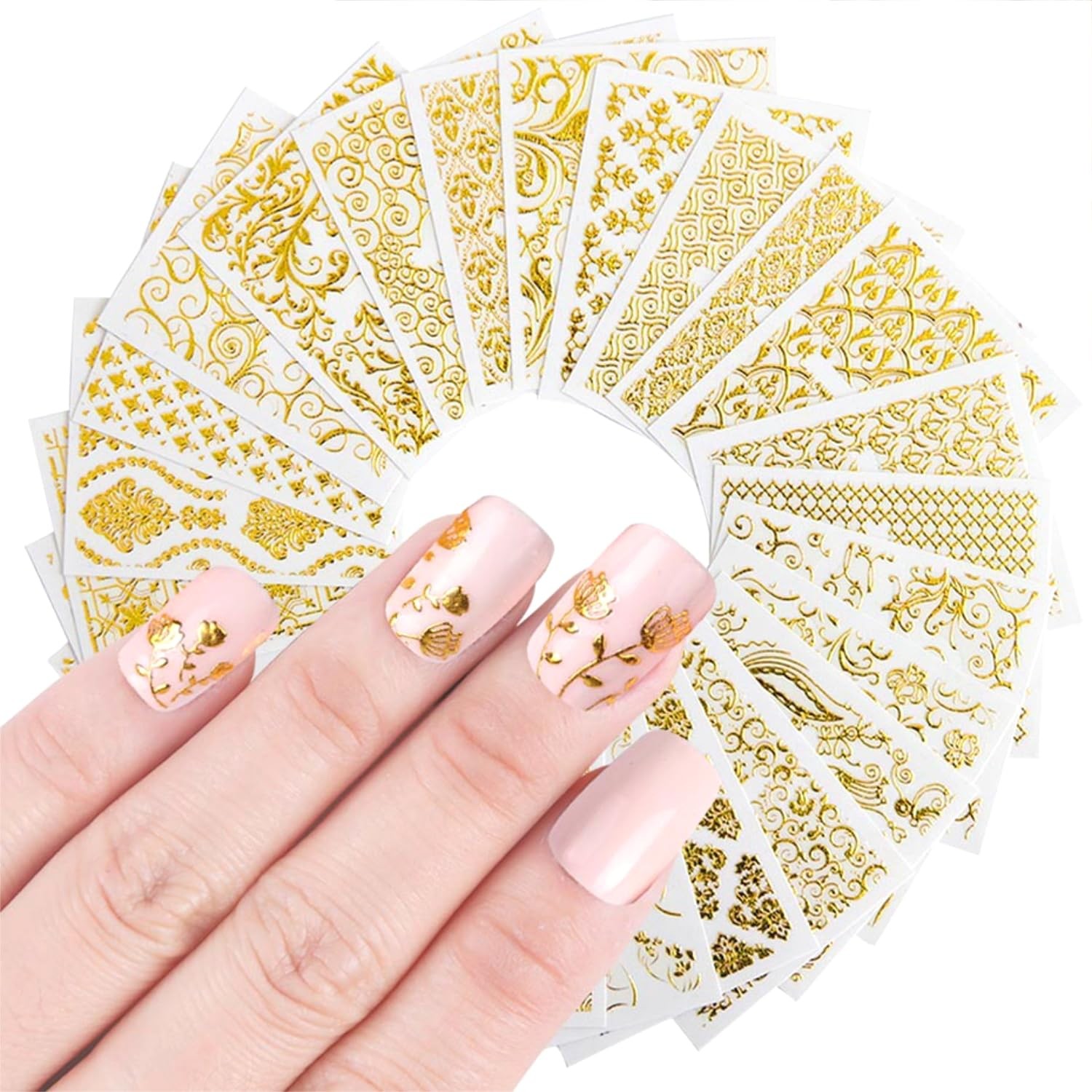 30 Nail Stickers,Gold Lace Flower Nail Art Stickers,3D -Adhesive Nail Decals,…
