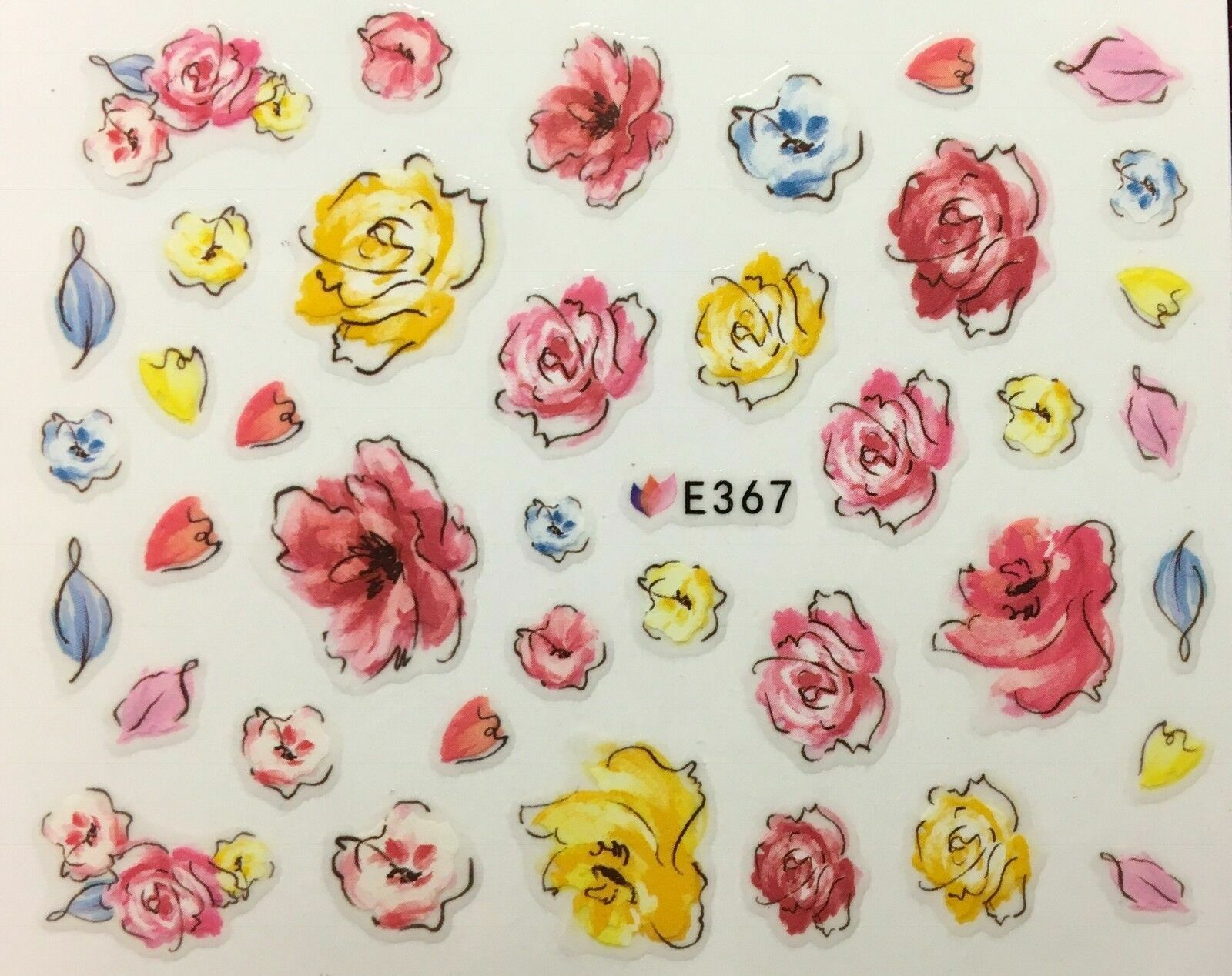 Nail Art 3D Decal Stickers Watercolor Flowers E367