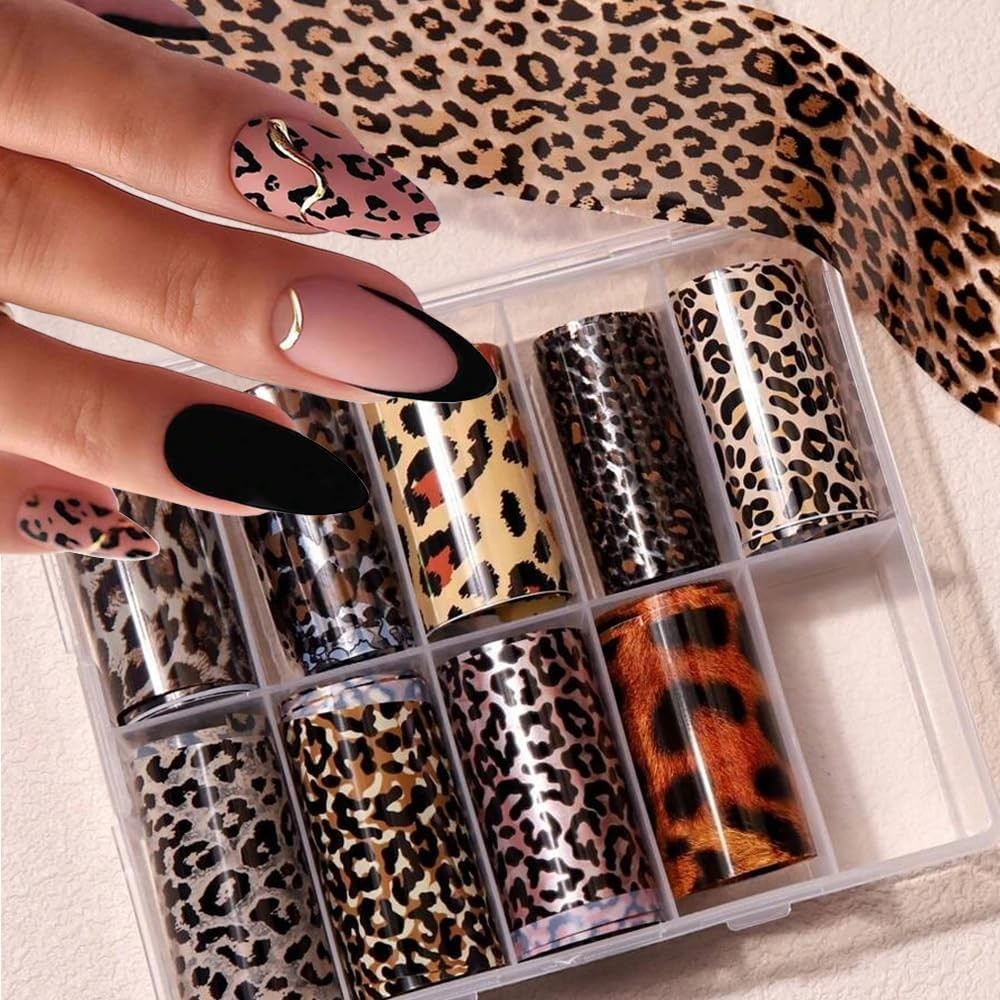 Leopard Print Nail Art Foils Transfer Stickers 10Pcs Leopard Snake Print Nail…