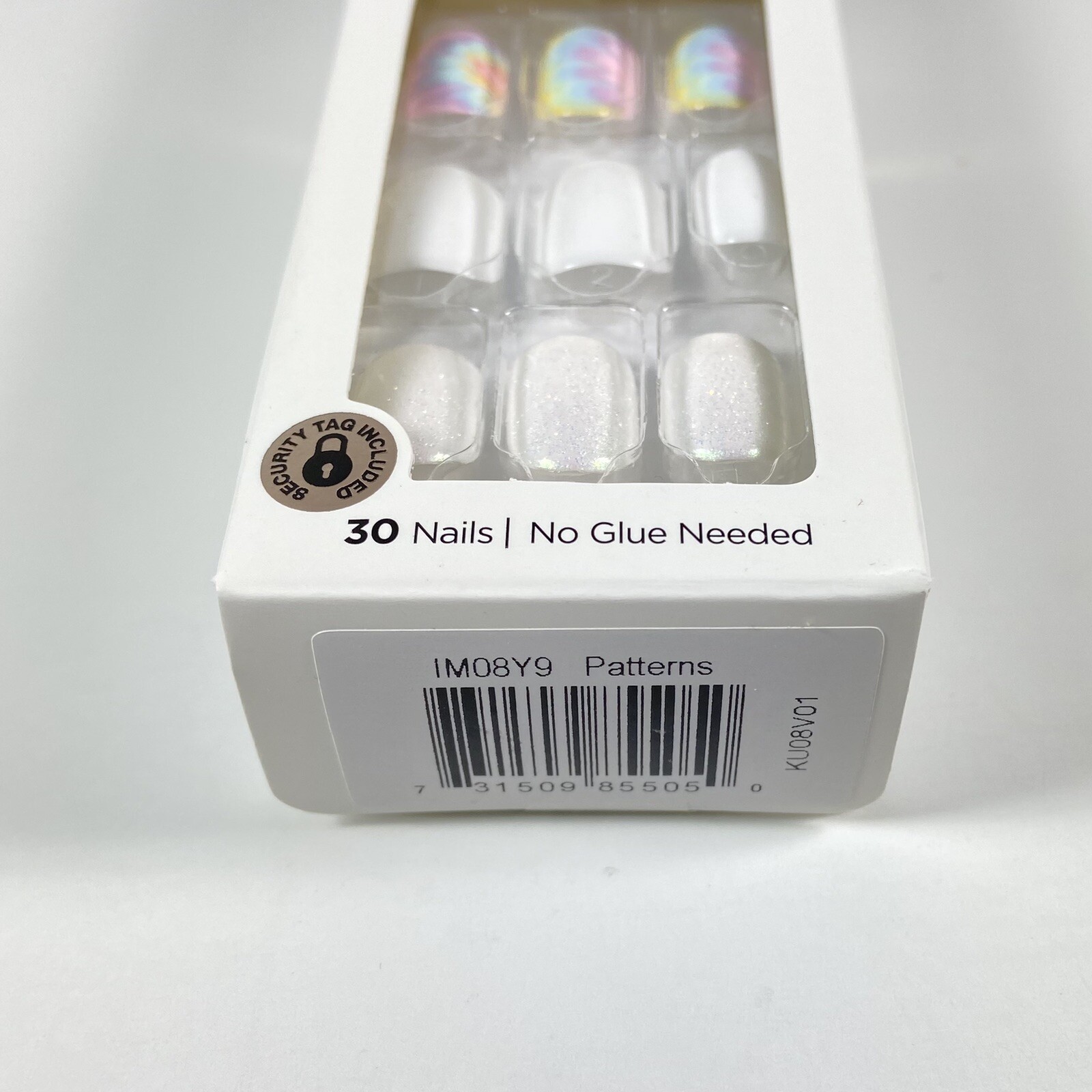 NEW Kiss Nails Impress Press On Manicure Short Gel White Glitter Tie Dye Pink