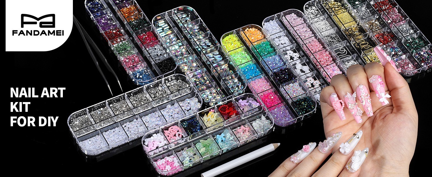 Nail Charms, Nail Rhinestones Kit with 8 Boxes of Nail Gems Multi Shape