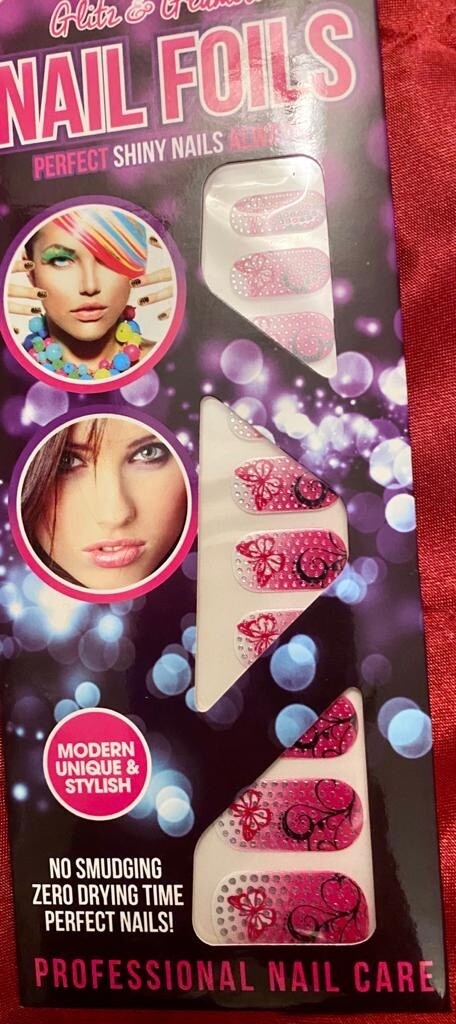 20 x Stick on Nails Foils art decal transfer pink flowers butterfly rose animal