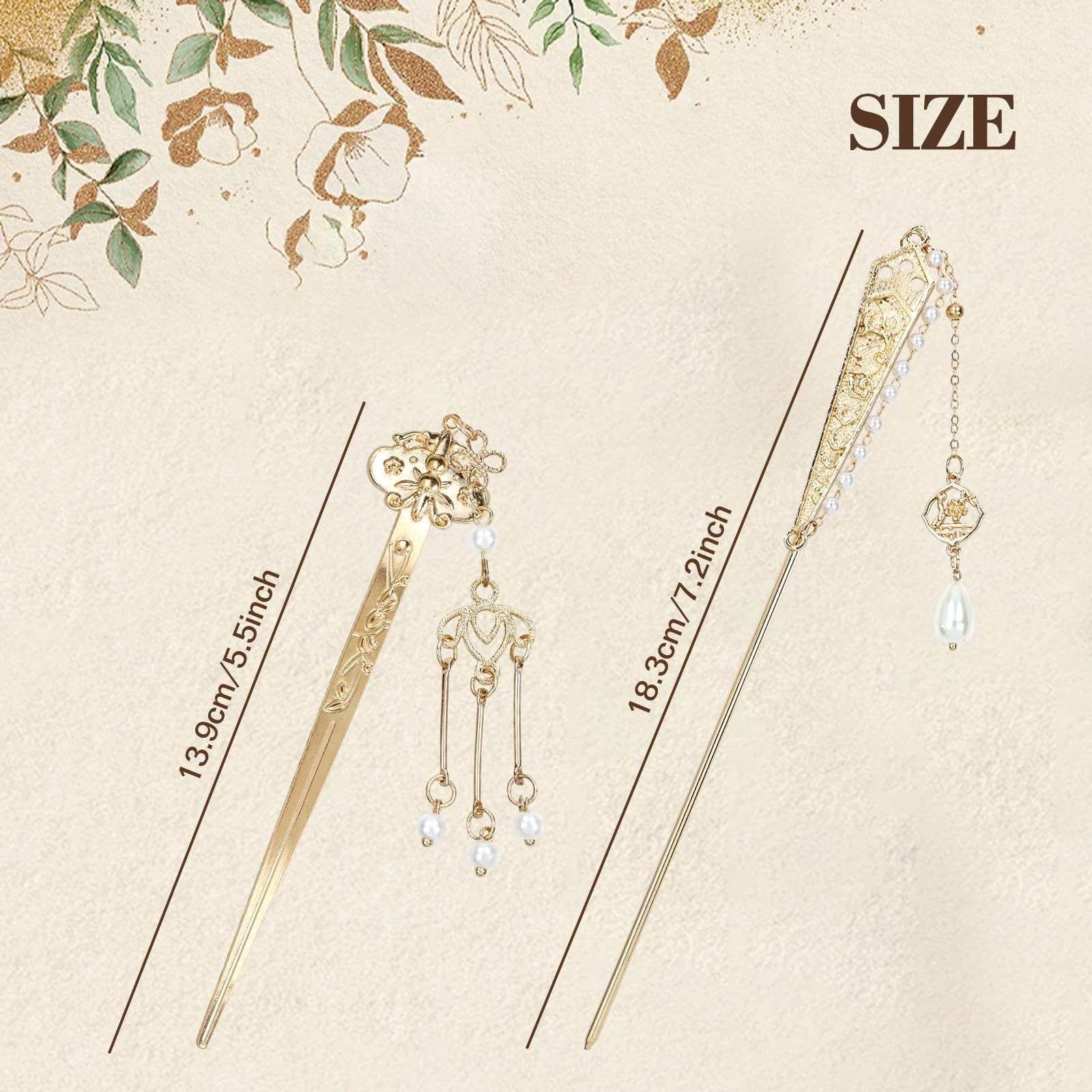 Lawie 1 Count (Pack of 10), 10 Pack Gold Decorative Hair Sticks with Tassels