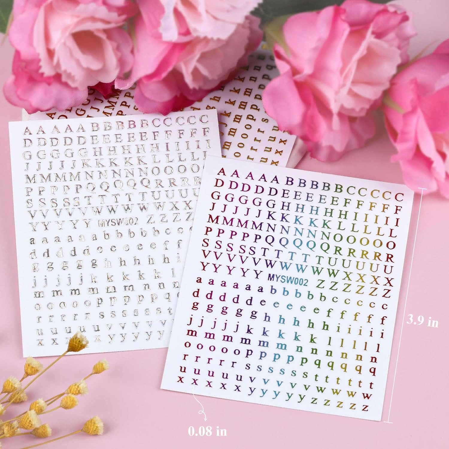 12 Sheets Alphabet Nail Art Stickers 3D Black White Gold Self-Adhesive Letter Na