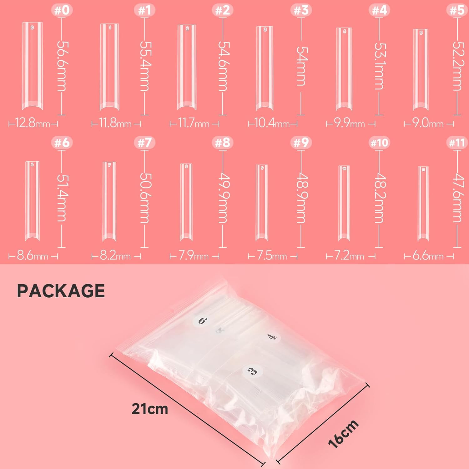 UNA GELLA 504PCS No C Curve Tapered Square Nail Tips, 3XL Extra Long Straight Cl