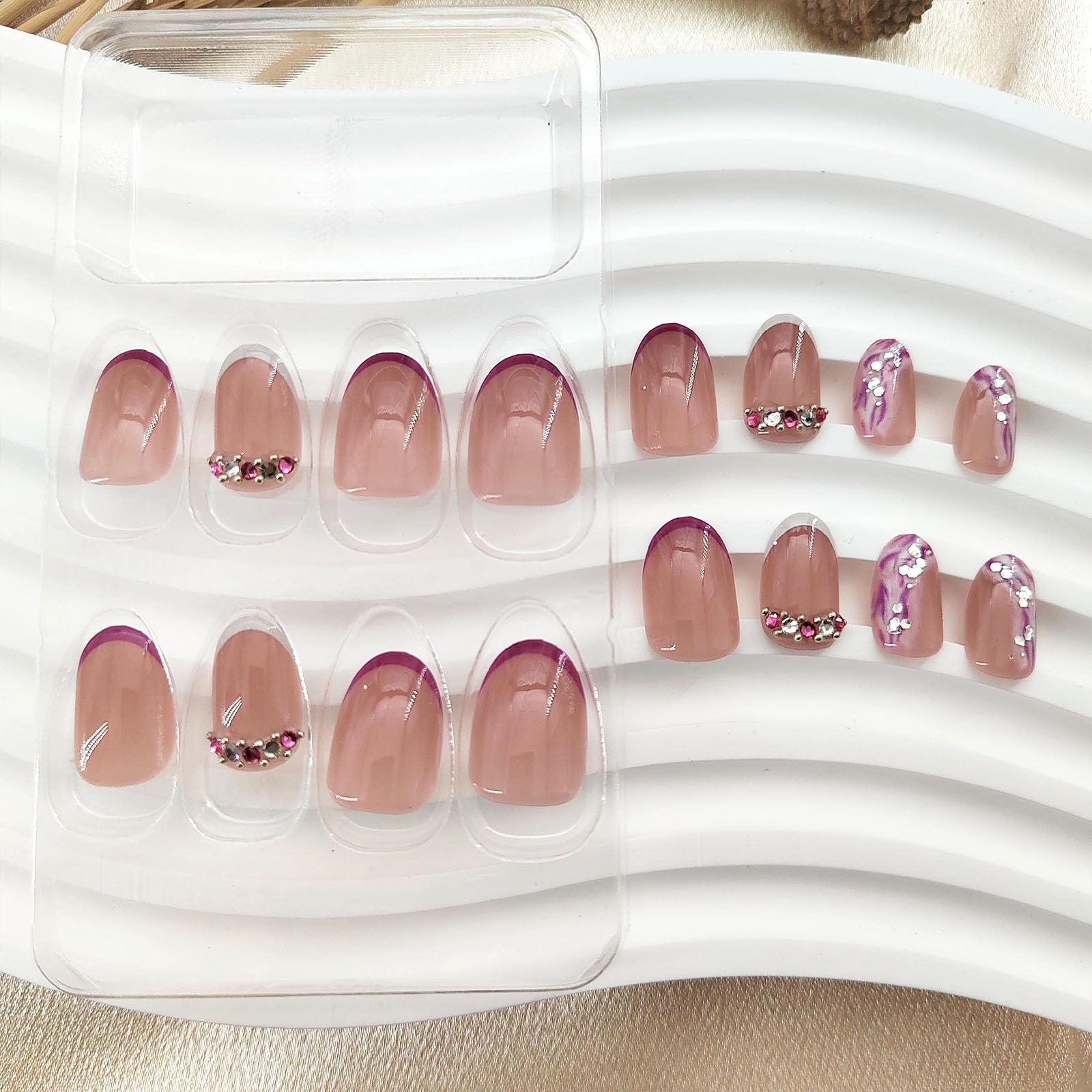 Extra Short Press on Nails Oval Acrylic Fake Nails Press ons with Rhinestones…