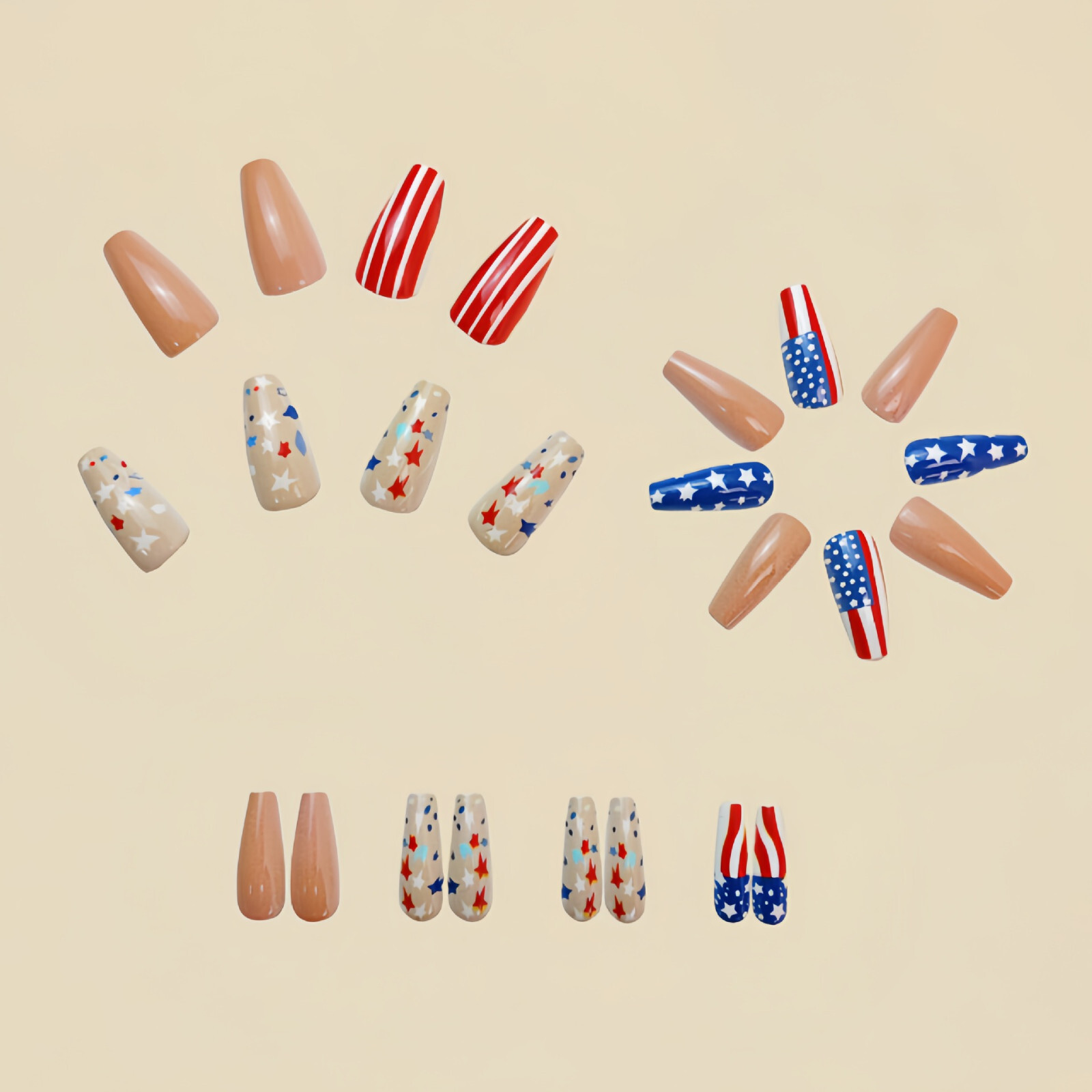 4 set （24Pcs/set ）US Flag False Nail Art Full Cover Artificial Fake Nails