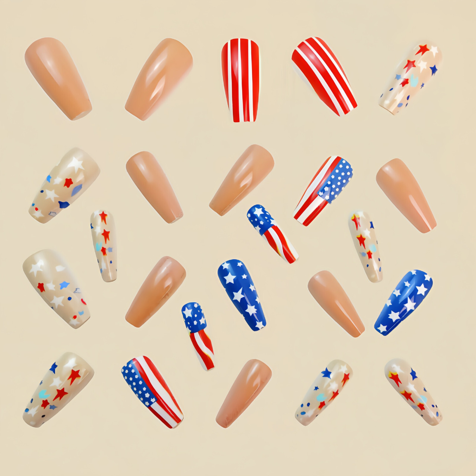 4 set （24Pcs/set ）US Flag False Nail Art Full Cover Artificial Fake Nails