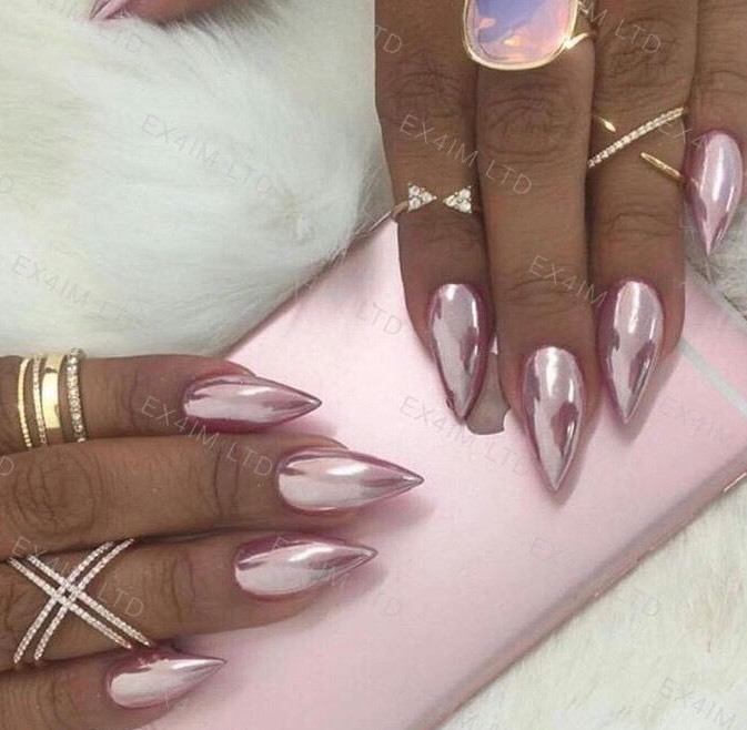 ROSE GOLD NAILS CHROME POWDER Mirror Effect Trendy Nail (R)