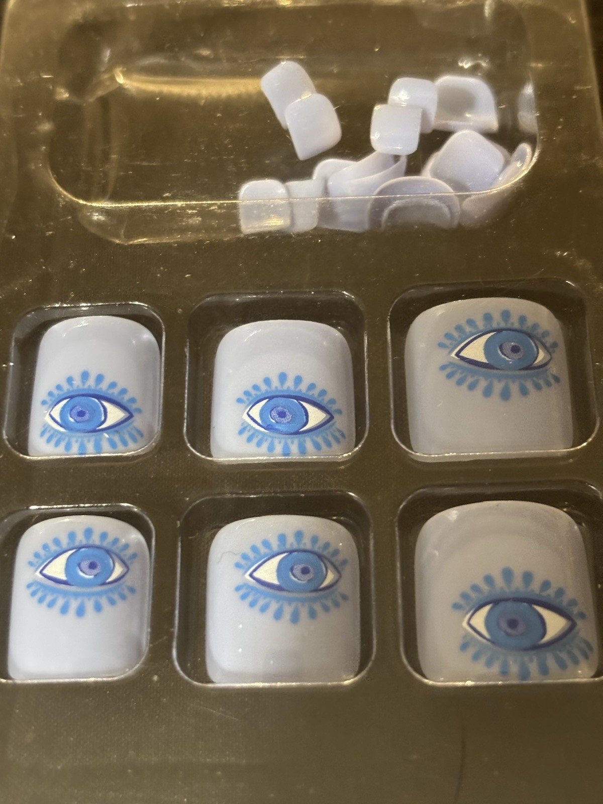 Press-On Toe Nails, Light Blue Eye Design, Square, Full Cover, Pre-Designed, PVC