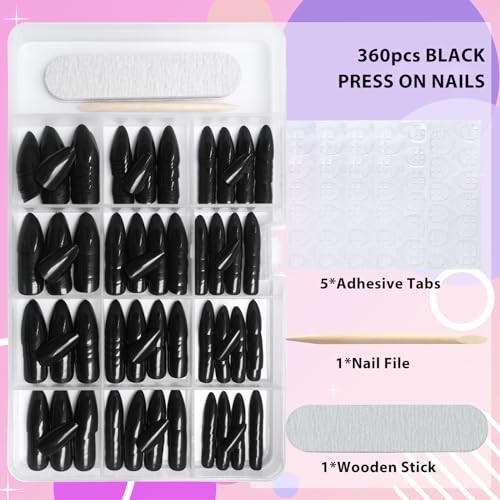 360pcs Almond Press on Nails Short Fake Nails Short Almond Nails Press Black