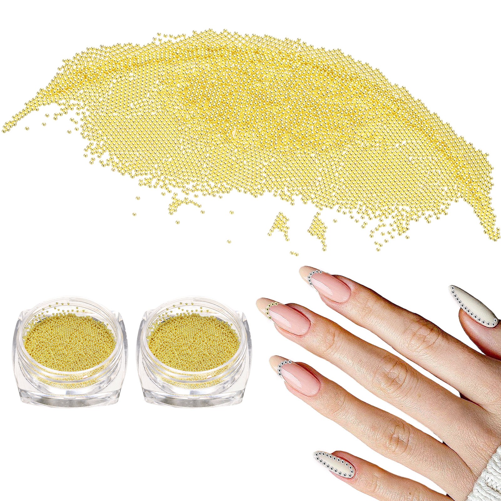 2pcs Nail Art Beads 0.02″ Mini Metal Caviar Nails Beads Ball for DIY Craft Gold