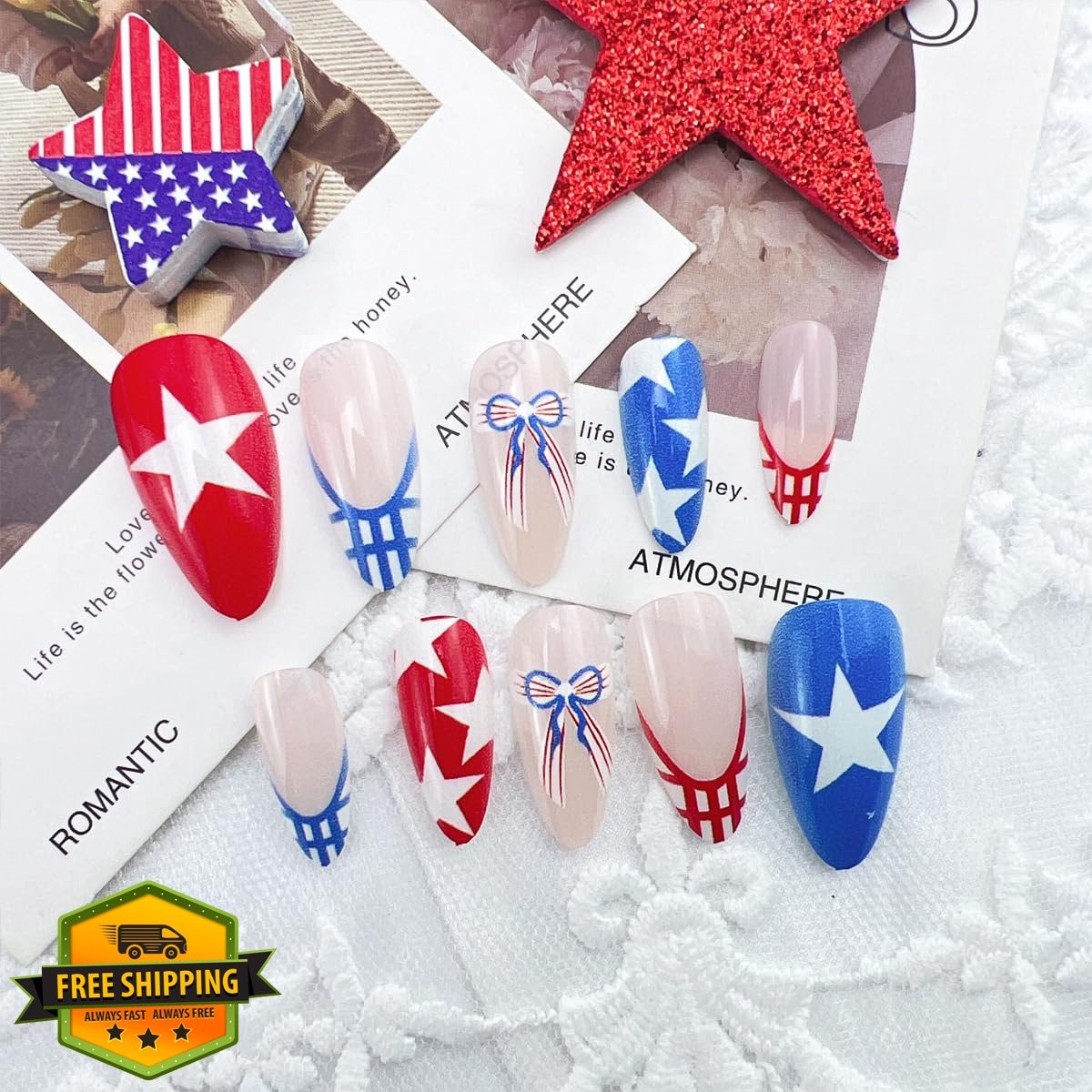 ZOAZJINAZ 4th July press on nails patriotic