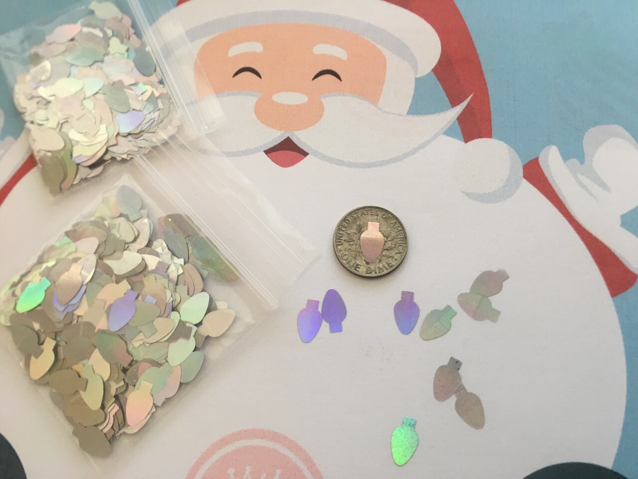 HOLO CHRISTMAS Light Blub Shape (Silver) Glitter 10mm Nail Art Face CraftsDIY-US