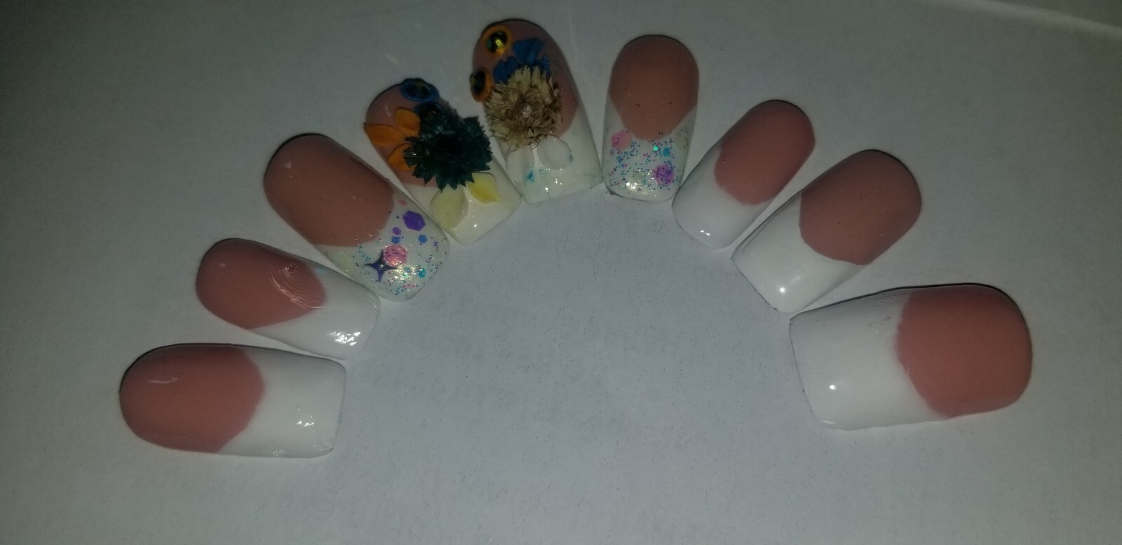 Kawaii PRESS ON NAILS|HANDMADE WONDERLAND FRENCH REAL DRIED FLOWERS SWAROVSKI 3D