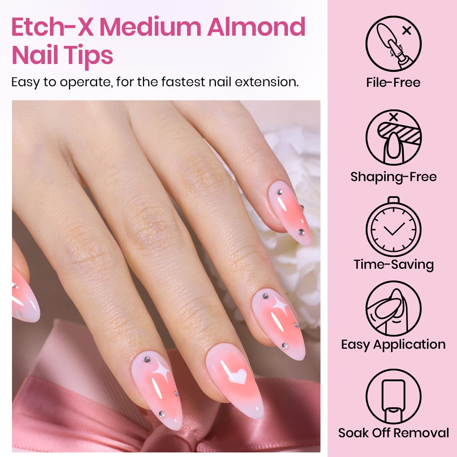 Beetles Medium Almond Nail Tips 1 Count(Pack of 1), 576pcs